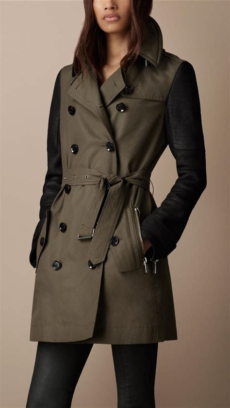 burberry short trench coat tie sleeves runway|modern leather trench coats.